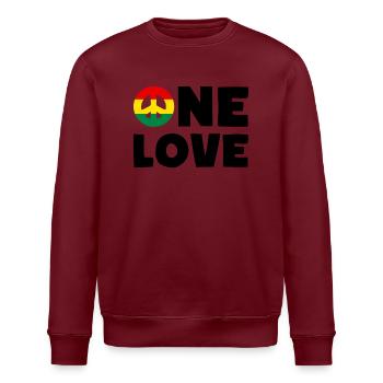 ONE LOVE Peace Jamaica Reggae Rastafari - Stanley/Stella Unisex Bio-Sweatshirt ROLLER - Burgunderrot - Vorne - Nik (191cm)