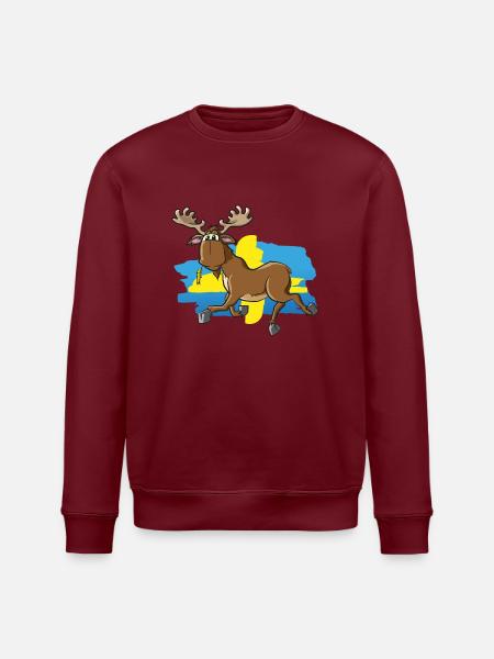 Lustiger Elch mit Schwedenflagge - Stanley/Stella Unisex Bio-Sweatshirt ROLLER - Burgunderrot