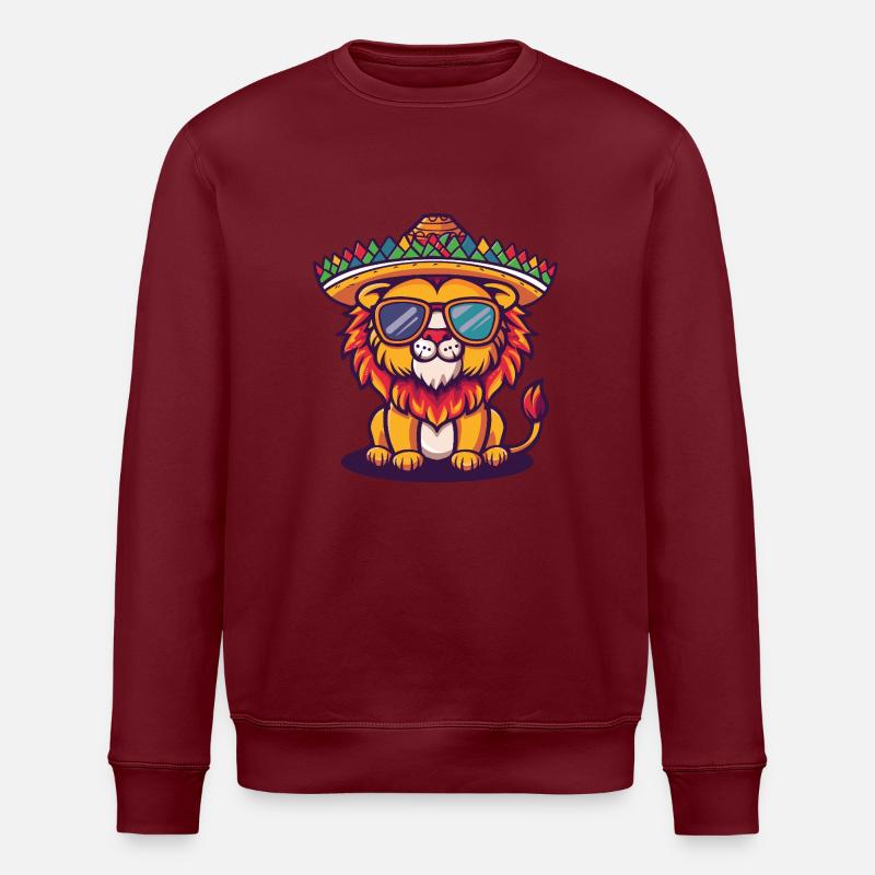Lion Comic Funny Sombrero - Stanley/Stella ROLLER Unisex Organic Sweatshirt - burgundy