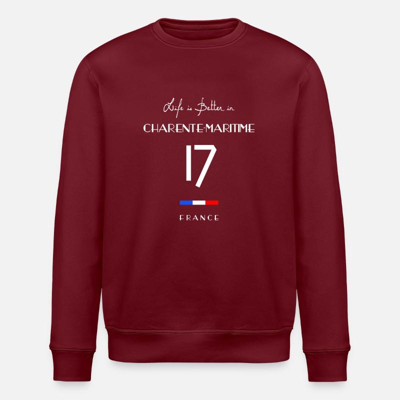 CHARENTE-MARITIME Numéro 17 Nouvelle Aquitaine - Sweat bio ROLLER Stanley/Stella Unisexe - bordeaux