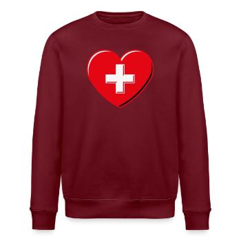Herz Mit Schweizerkreuz (Schweiz / 3D / 3C) - Stanley/Stella Unisex Bio-Sweatshirt ROLLER - Burgunderrot - Vorne - Nik (191cm)