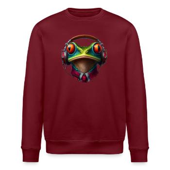 Frosch mit Kopfhörer und Krawatte - Stanley/Stella Unisex Bio-Sweatshirt ROLLER - Burgunderrot - Vorne - Nik (191cm)