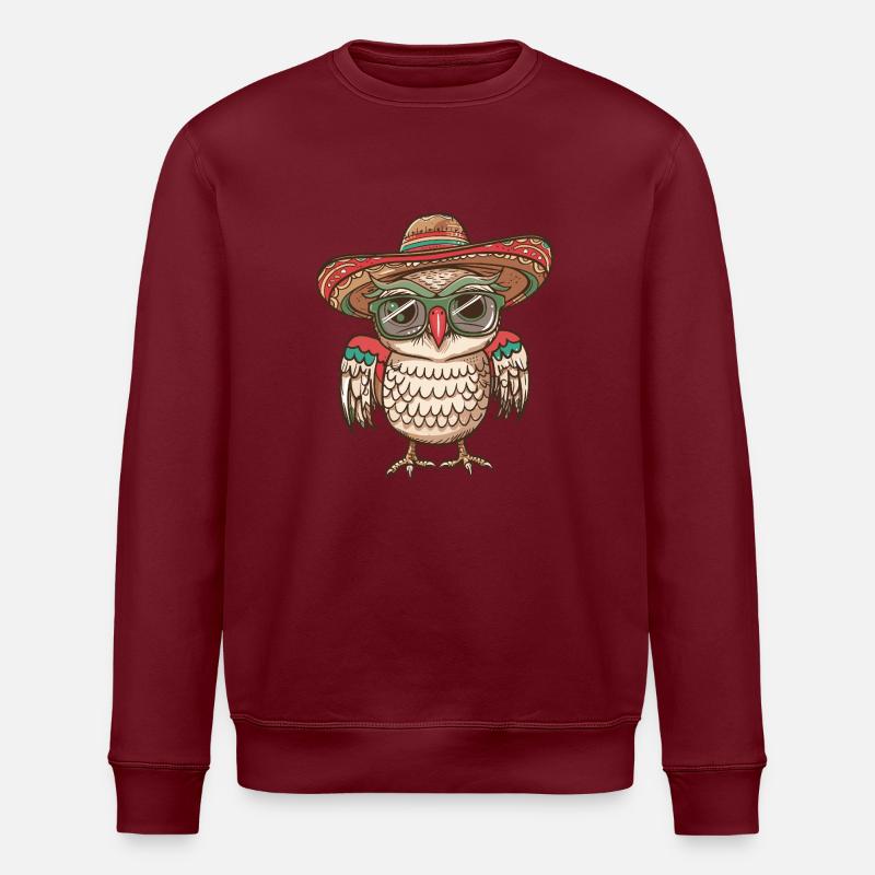 Eule Comic Lustig Sombrero - Stanley/Stella Unisex Bio-Sweatshirt ROLLER - Burgunderrot