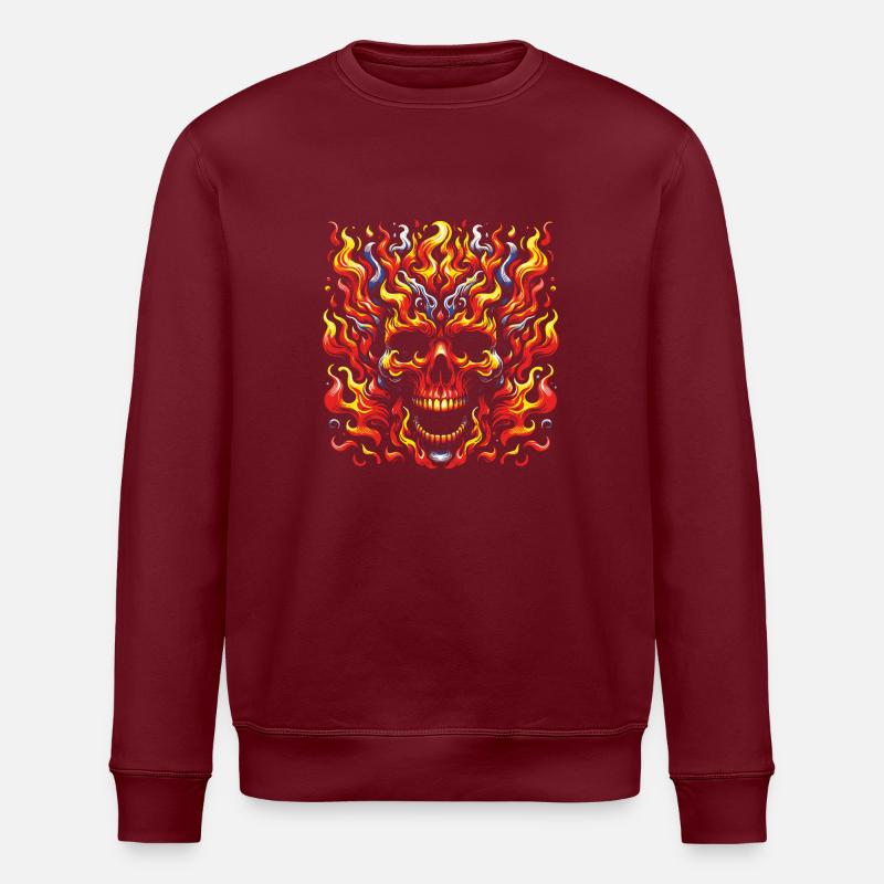Skull with Flames Burning Skull - Stanley/Stella ROLLER Unisex Organic Sweatshirt - burgundy