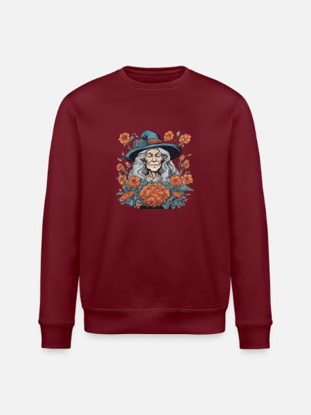 Alte Hexe mit Blumen - Stanley/Stella Unisex Bio-Sweatshirt ROLLER - Burgunderrot