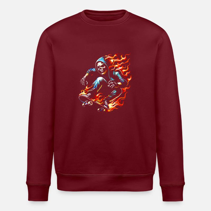 Skull skeleton on skateboard - Stanley/Stella ROLLER Unisex Organic Sweatshirt - burgundy