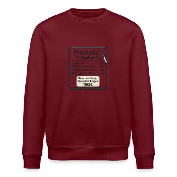 Preistafel Dämliche Fragen - Lustige Preistafel - Stanley/Stella Unisex Bio-Sweatshirt ROLLER - Burgunderrot - Vorne - Nik (191cm)