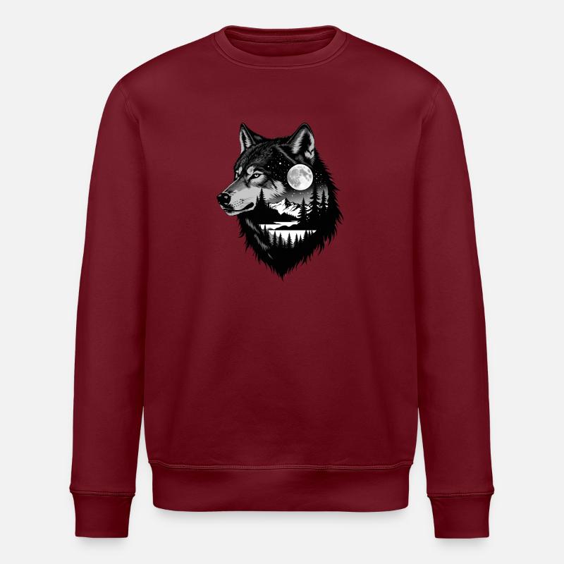 Schwarzer Wolf Wolfportrait. Wolfdesign - Stanley/Stella Unisex Bio-Sweatshirt ROLLER - Burgunderrot