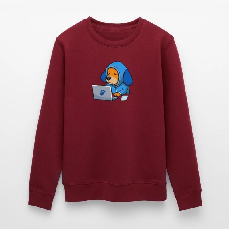 Un chien hacker mignon dort dans un sweat à capuche devant le PC Sweat bio ROLLER Stanley/Stella Unisexe