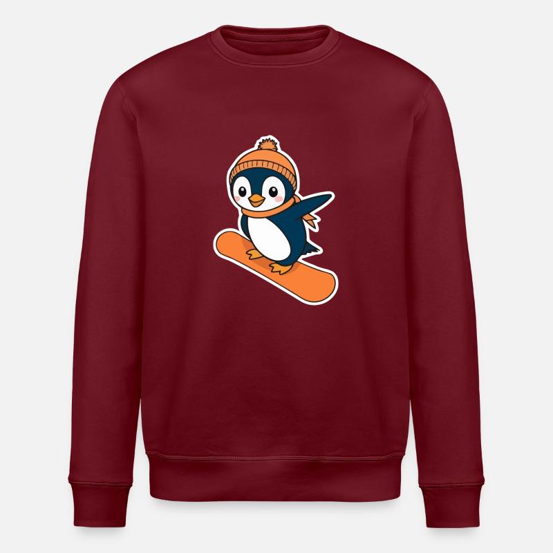 Penguin on a snowboard - Stanley/Stella ROLLER Unisex Organic Sweatshirt - burgundy