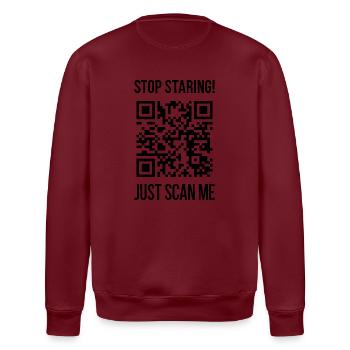 Scanne mich QR Code Wähle jeden Tag Freundlichkeit - Stanley/Stella Unisex Bio-Sweatshirt ROLLER - Burgunderrot - Hinten - Nik (191cm)