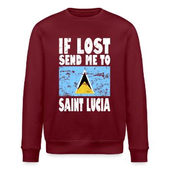 Saint Lucia Flag Saying - Stanley/Stella ROLLER Unisex Organic Sweatshirt - burgundy - Front - Nik (191cm)