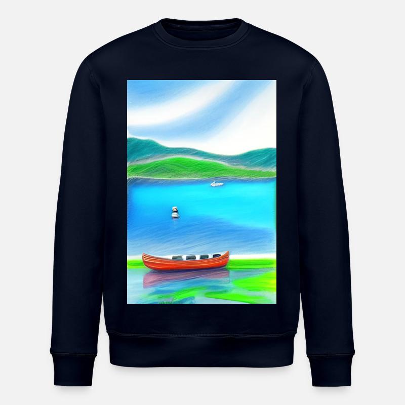 Landschaft mit See, Boot und Berge - Stanley/Stella Unisex Bio-Sweatshirt ROLLER - Navy
