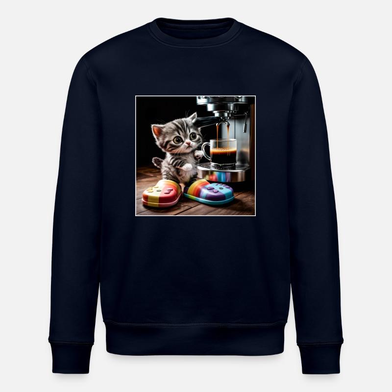 Le chat prend une pause-café - Sweat bio ROLLER Stanley/Stella Unisexe - marine