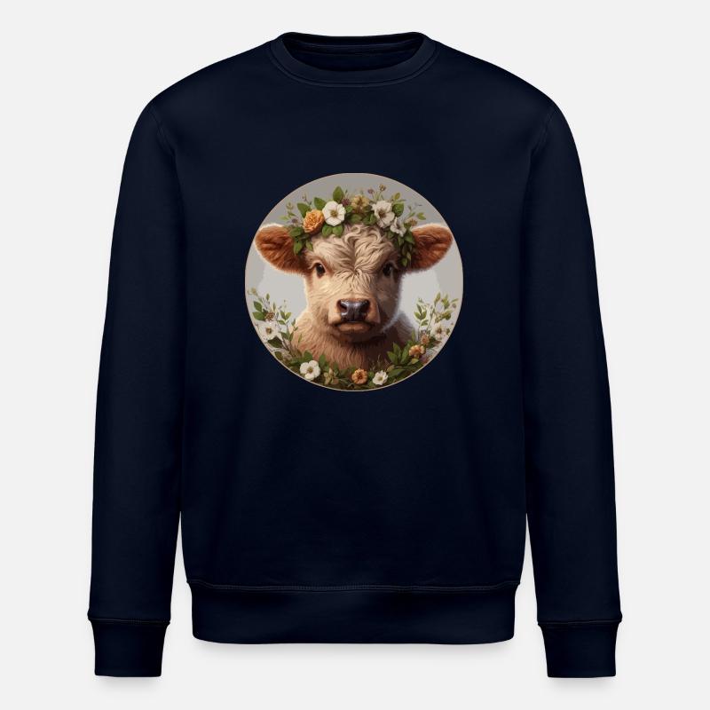 Highlander-Kalb mit Blumen - Stanley/Stella Unisex Bio-Sweatshirt ROLLER - Navy