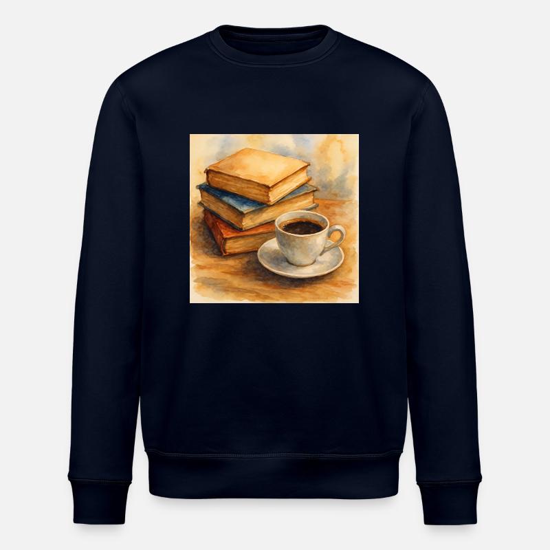 Book and coffee - Stanley/Stella ROLLER Unisex Organic Sweatshirt - navy