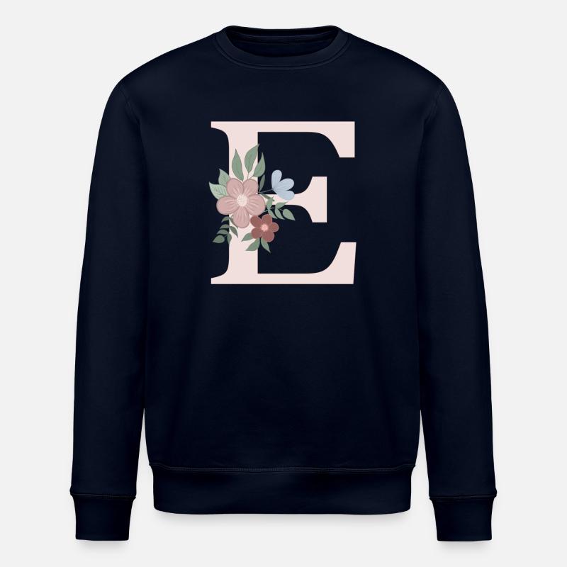 Letter E with flower pink - Stanley/Stella ROLLER Unisex Organic Sweatshirt - navy