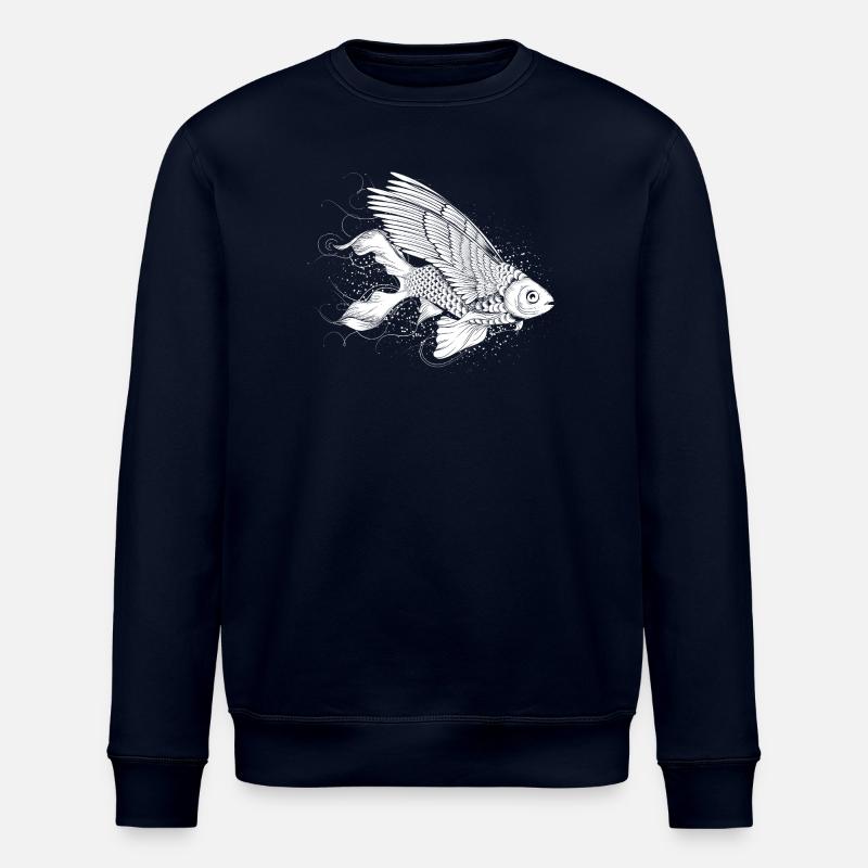Imaginative fish with wings - Stanley/Stella ROLLER Unisex Organic Sweatshirt - navy