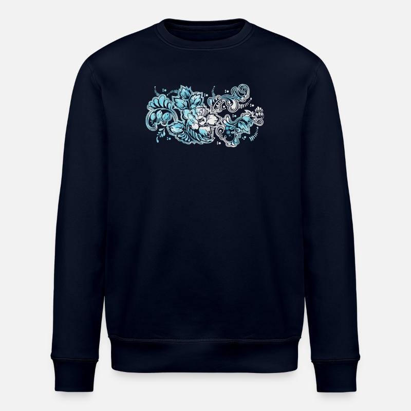 Blue Flower Pattern - Stanley/Stella ROLLER Unisex Organic Sweatshirt - navy
