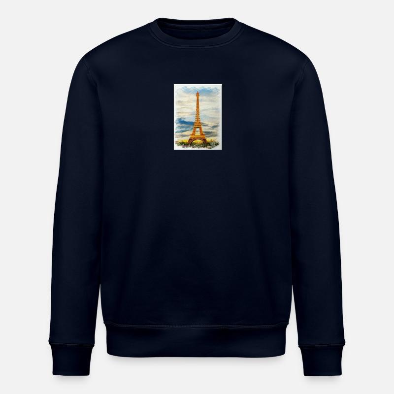 Watercolour Eiffel Tower Skyline Art - Stanley/Stella ROLLER Unisex Organic Sweatshirt - navy