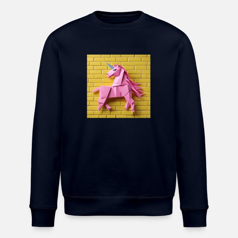 Licorne rose devant un mur jaune - Sweat bio ROLLER Stanley/Stella Unisexe - marine