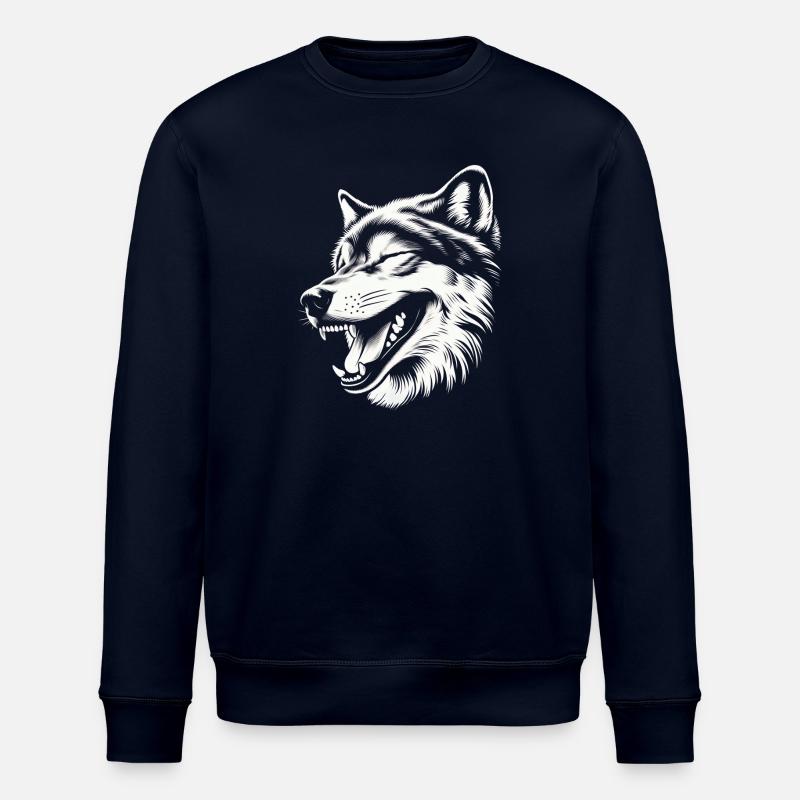 Laughing 🐺 wolf - Stanley/Stella ROLLER Unisex Organic Sweatshirt - navy