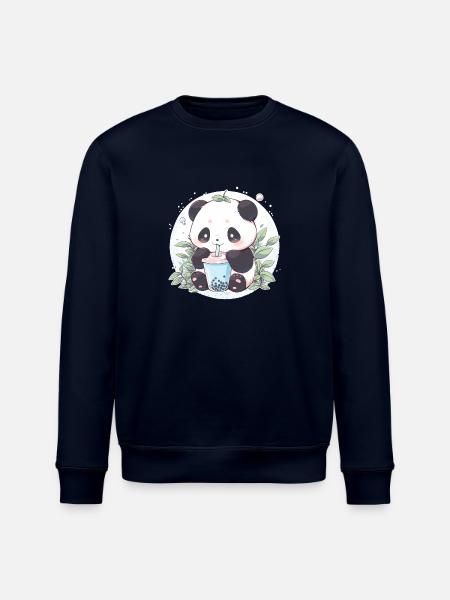Kawaii Panda Drinks Boba Bubble Tea Chibi - Stanley/Stella ROLLER Unisex Organic Sweatshirt - navy