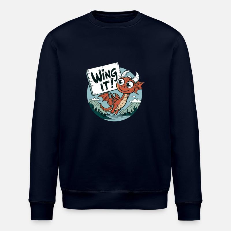 Cute Dragon "Wing It" Design - Stanley/Stella Unisex Bio-Sweatshirt ROLLER - Navy