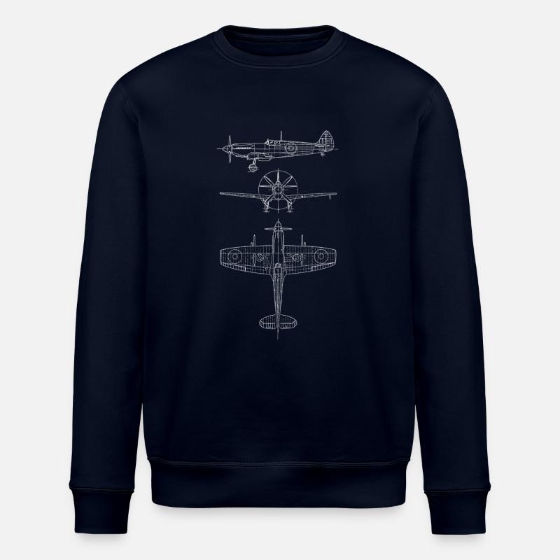 Spitfire airplane blueprint avion - Sweat bio ROLLER Stanley/Stella Unisexe - marine