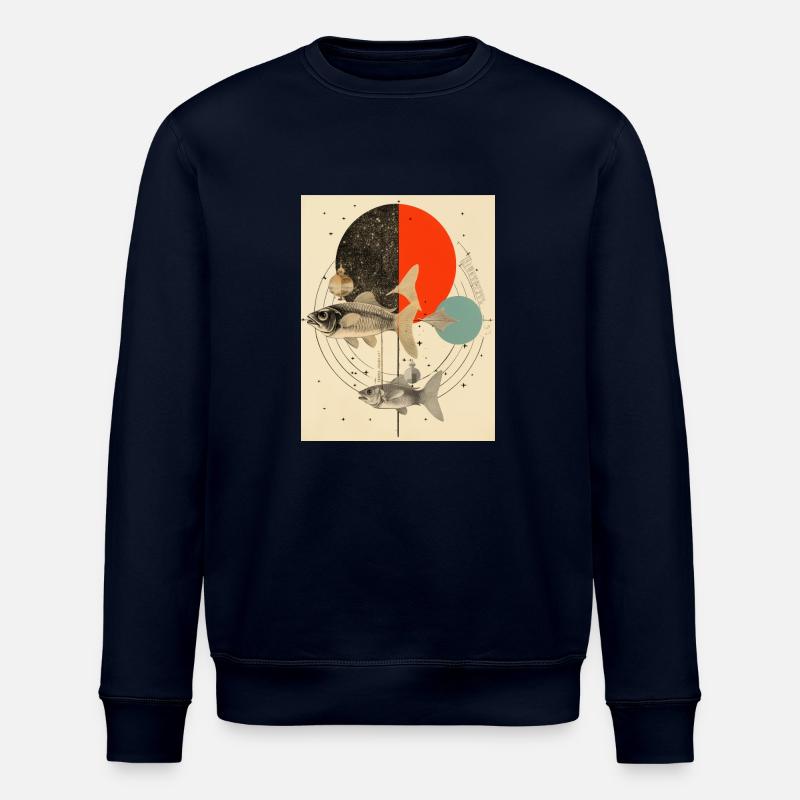 Poissons collage art astrologie - Sweat bio ROLLER Stanley/Stella Unisexe - marine