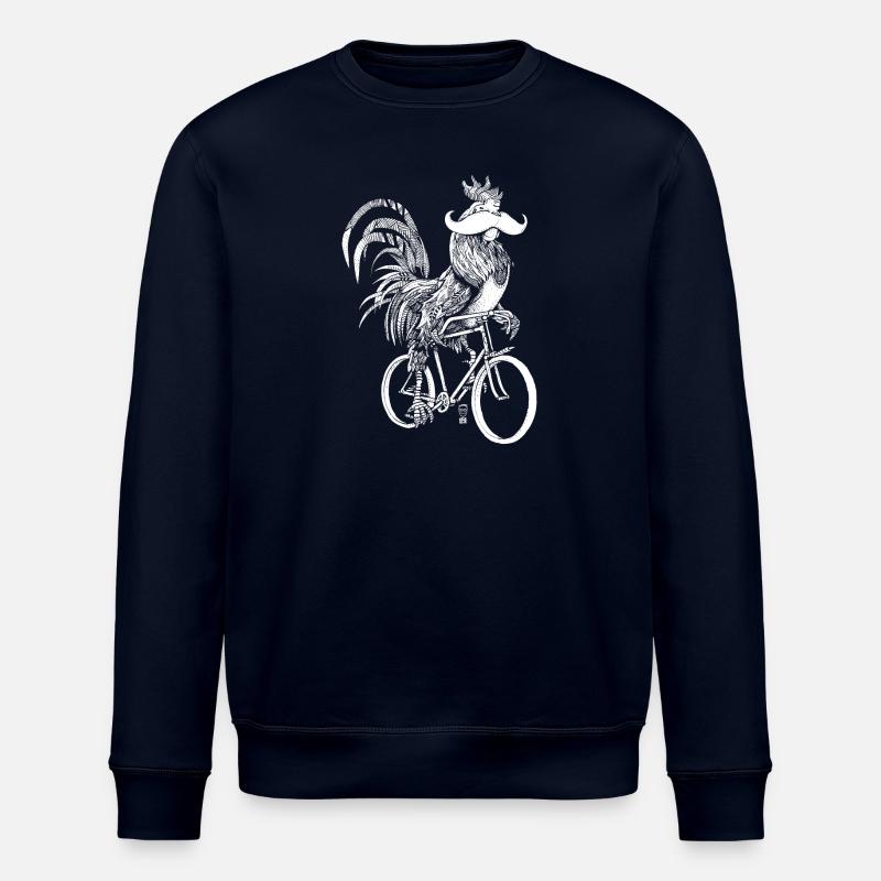 Coq & Bicycles - version blanche - Sweat bio ROLLER Stanley/Stella Unisexe - marine