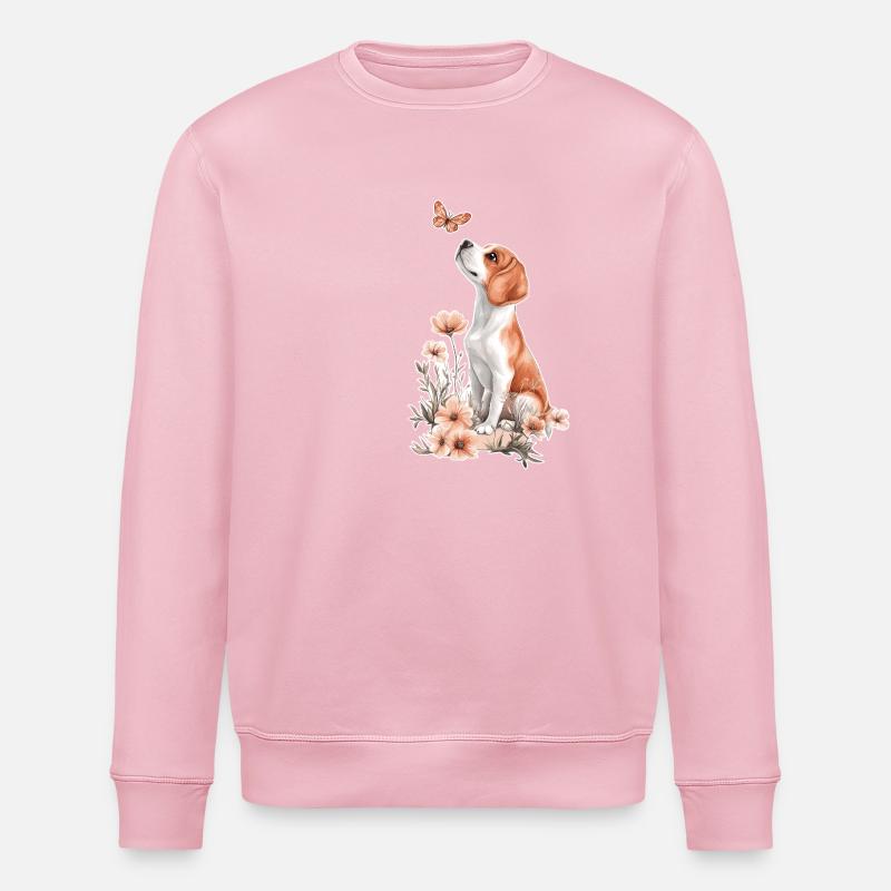 Beagle et papillon - Sweat bio ROLLER Stanley/Stella Unisexe - rose pâle