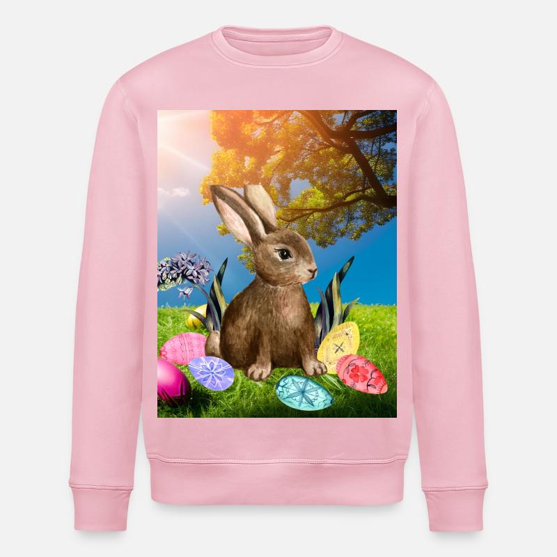 Spring Easter bunny with Easter eggs - Stanley/Stella ROLLER Unisex Organic Sweatshirt - cotton pink