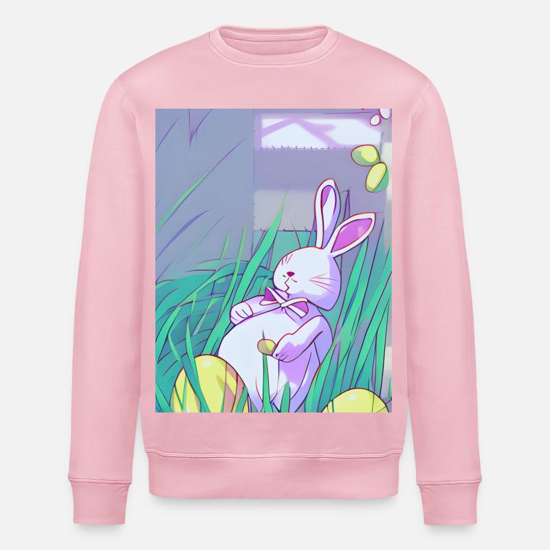 Pastel Easter Bunny in Spring Grass - Stanley/Stella ROLLER Unisex Organic Sweatshirt - cotton pink
