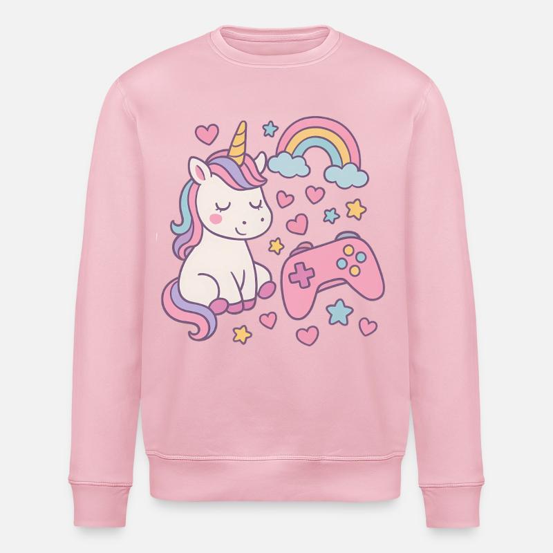 Super süßes Einhorn mit Gaming-Feeling - Stanley/Stella Unisex Bio-Sweatshirt ROLLER - Hellrosa