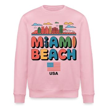 Miami Beach Palmen Stadt Reisedesign - Stanley/Stella Unisex Bio-Sweatshirt ROLLER - Hellrosa - Vorne - Nik (191cm)