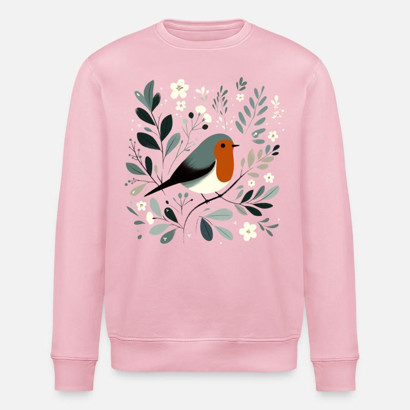 Rotkehlchen mit Blumen - Stanley/Stella Unisex Bio-Sweatshirt ROLLER - Hellrosa