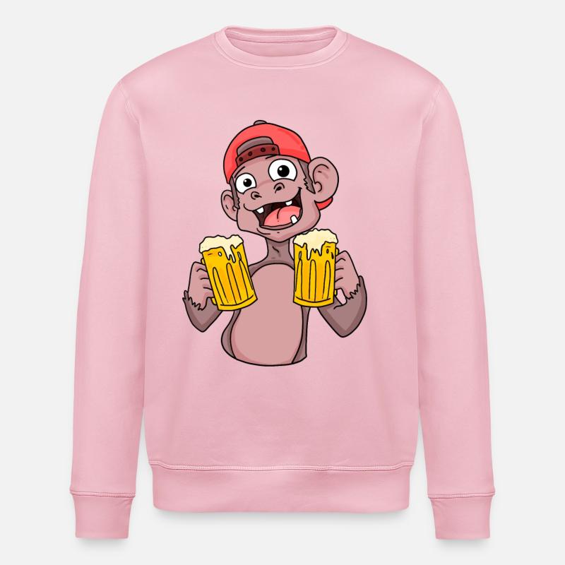 Affe mit Biergläser - Stanley/Stella Unisex Bio-Sweatshirt ROLLER - Hellrosa