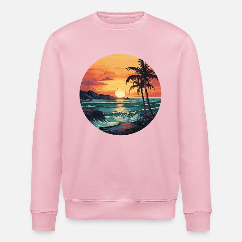 Île tropicale Sunset Palm Beach - Sweat bio ROLLER Stanley/Stella Unisexe - rose pâle