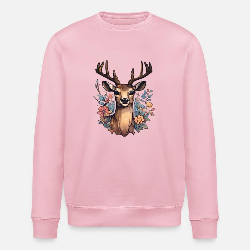 Hirsch Blumenmuster - Stanley/Stella Unisex Bio-Sweatshirt ROLLER - Hellrosa