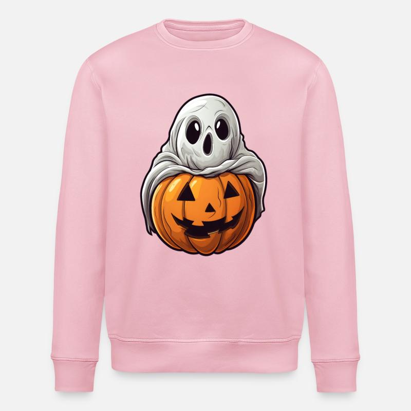 Ghost Pumpkin Halloween Comic - Stanley/Stella ROLLER Unisex Organic Sweatshirt - cotton pink