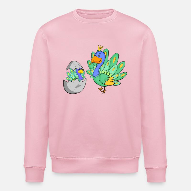 Peacock with baby peacock - Stanley/Stella ROLLER Unisex Organic Sweatshirt - cotton pink