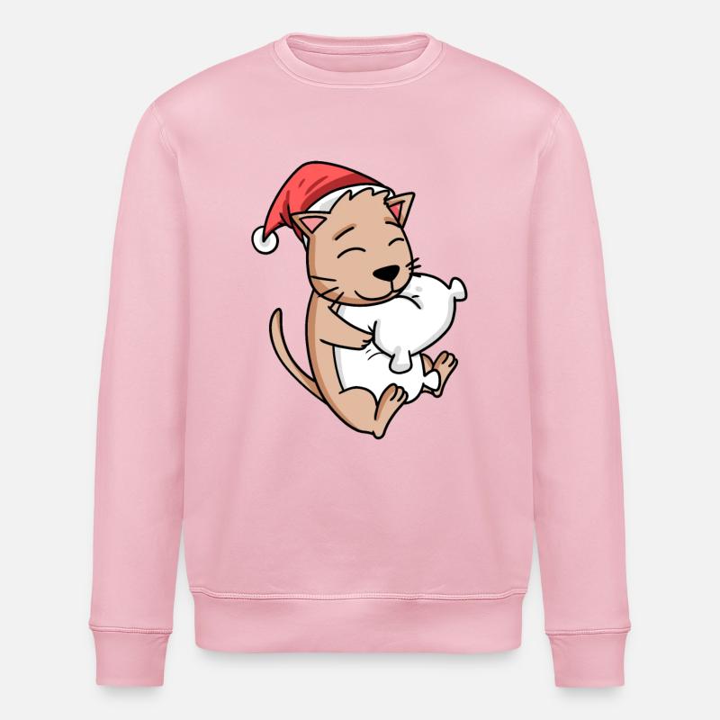 Mignon chat Noël sommeil fatigué - Sweat bio ROLLER Stanley/Stella Unisexe - rose pâle