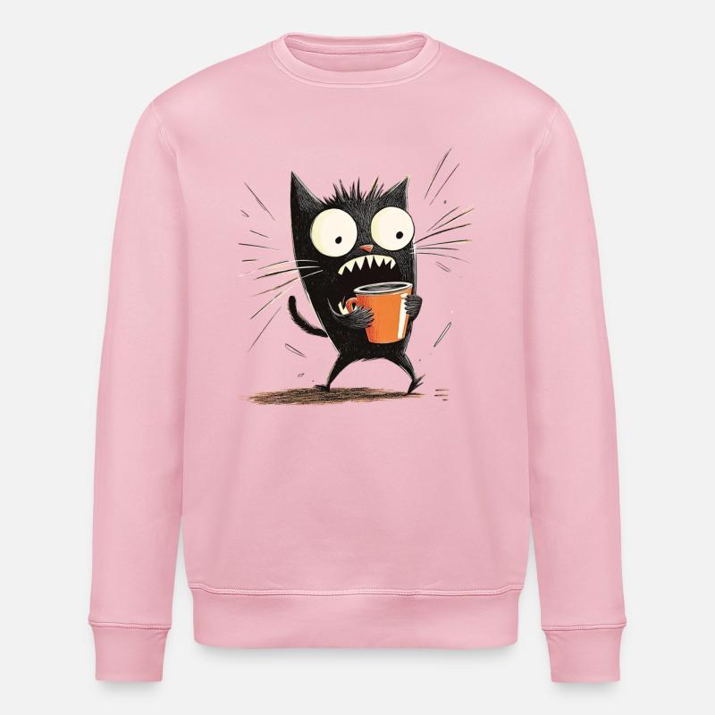 Geschockte Katze mit Kaffee - Cartoon-Stil - Stanley/Stella Unisex Bio-Sweatshirt ROLLER - Hellrosa