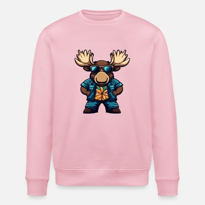 Elch Comic Lustig Sommer - Stanley/Stella Unisex Bio-Sweatshirt ROLLER - Hellrosa