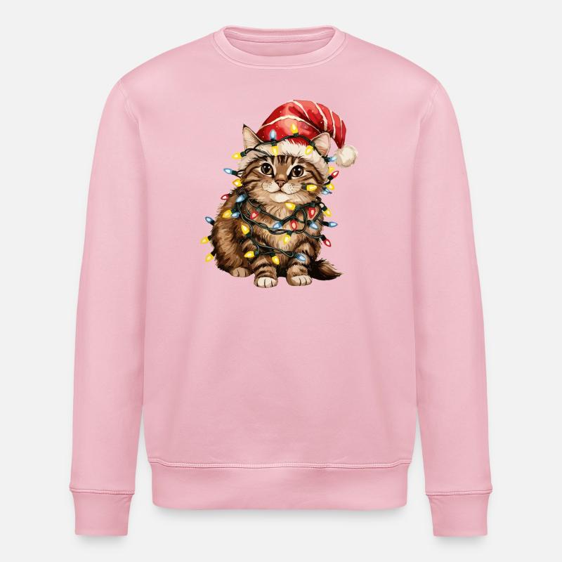 Christmas Cat - Stanley/Stella ROLLER Unisex Organic Sweatshirt - cotton pink