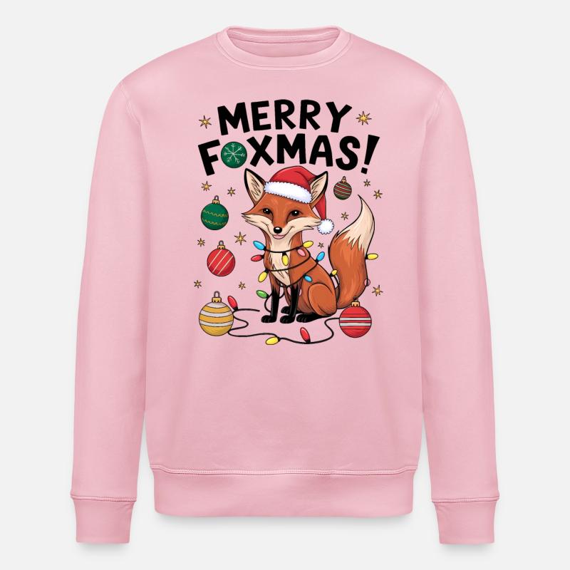 Fuchs Weihnachten Weihnachtspullover Merry Foxmas - Stanley/Stella Unisex Bio-Sweatshirt ROLLER - Hellrosa