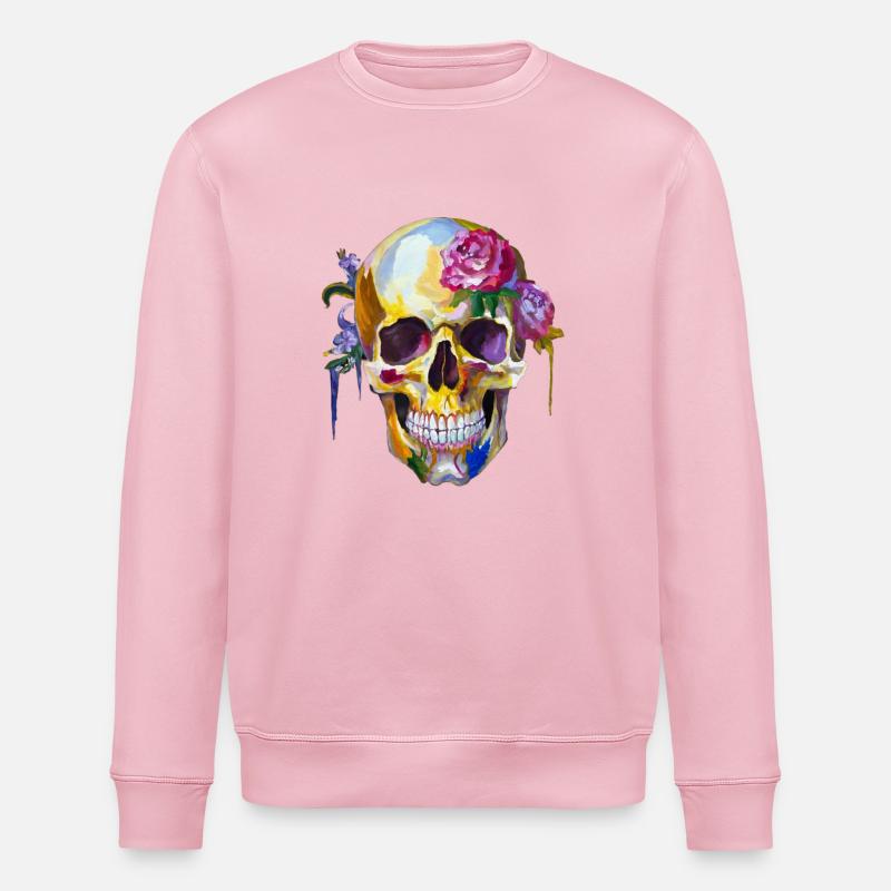 Totenkopf mit bunten Blumen - Stanley/Stella Unisex Bio-Sweatshirt ROLLER - Hellrosa