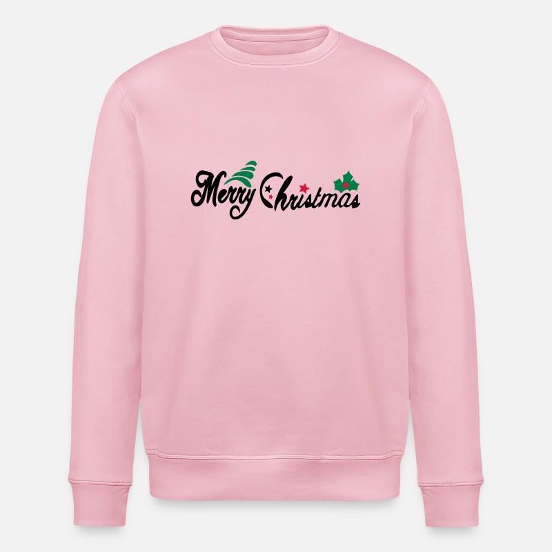 merry_christms_text_tree_holy_leaves - Stanley/Stella Unisex Bio-Sweatshirt ROLLER - Hellrosa