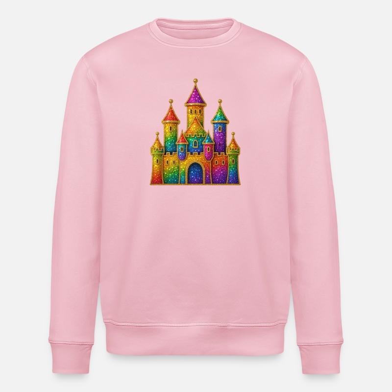 Rainbow Glitter Castle Design - Stanley/Stella ROLLER Unisex Organic Sweatshirt - cotton pink